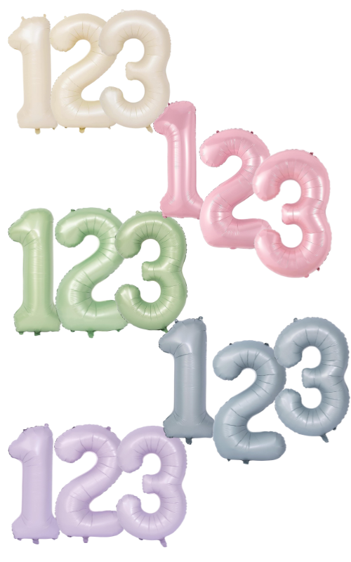 34" Foil Number Balloons - Matte Pastels